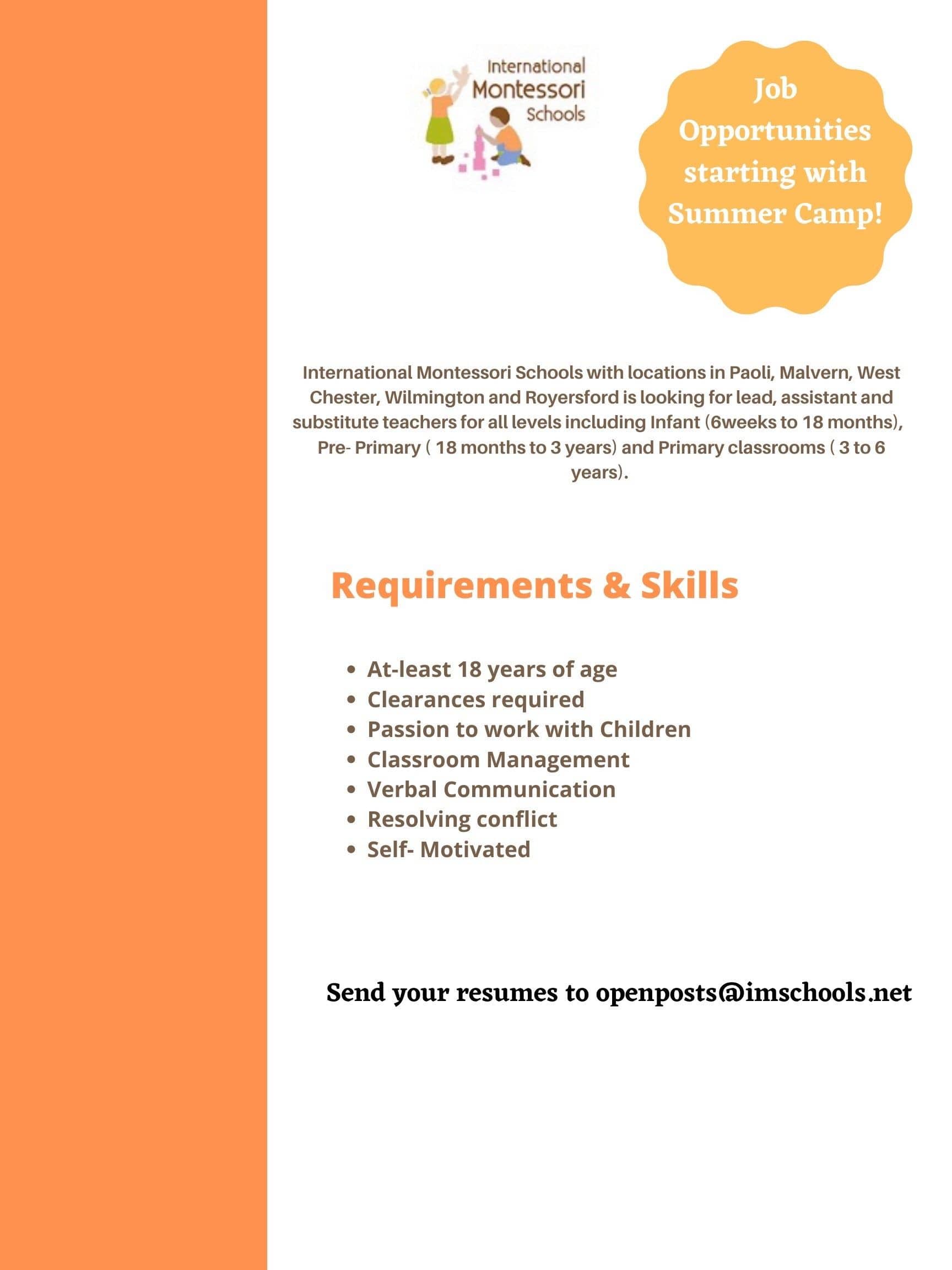 Job Postings International Montessori Schools